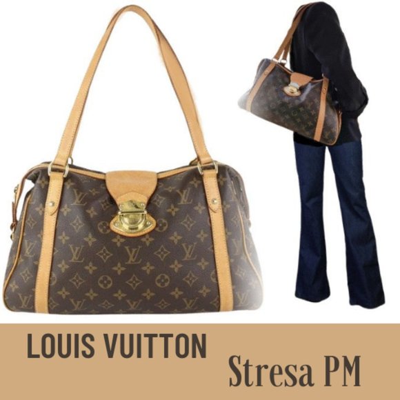 LOUIS VUITTON STRESA MONOGRAM + VACHETTA LEATHER DISCONTINUED LV HANDBAG - Picture 1 of 15